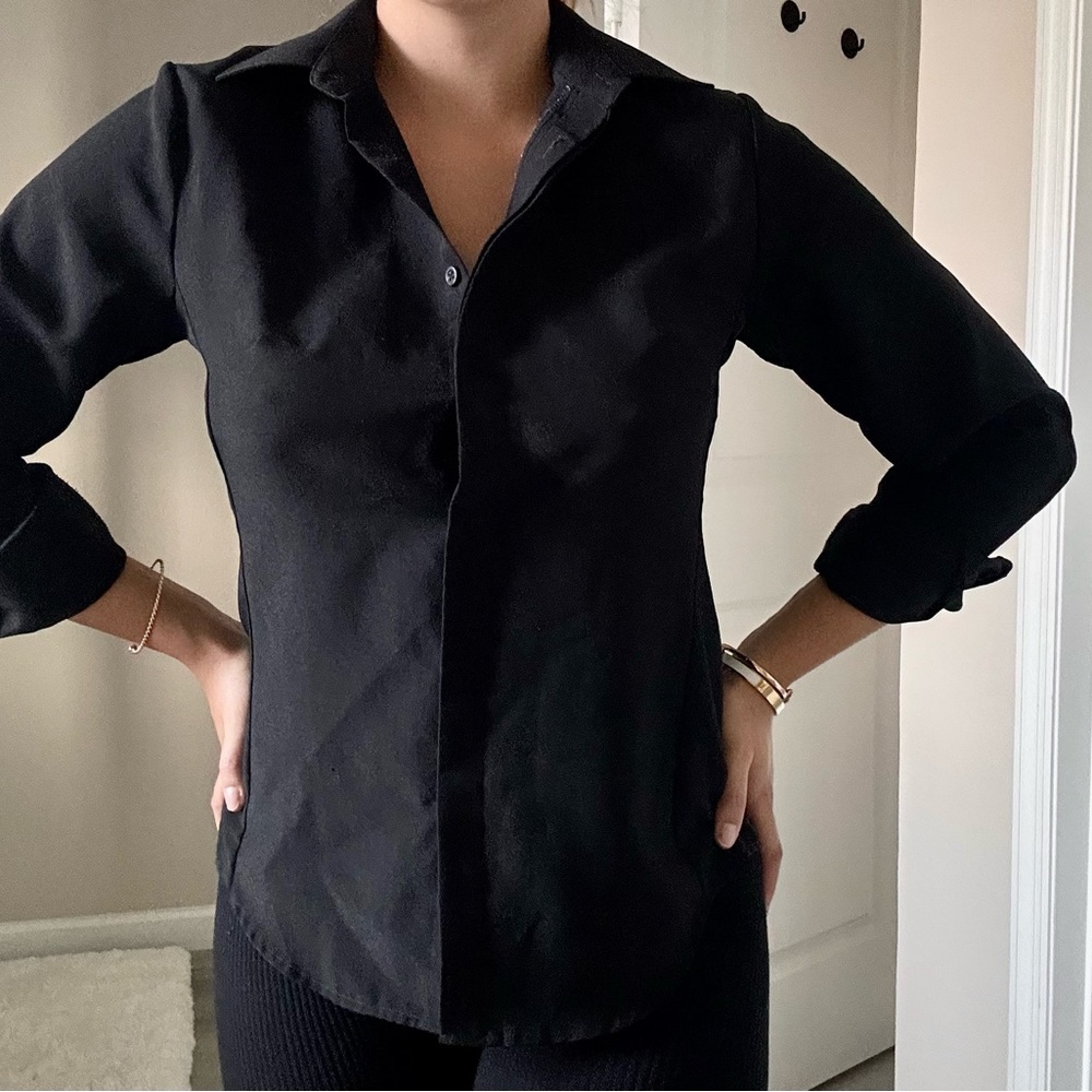 Black formal button front shirt